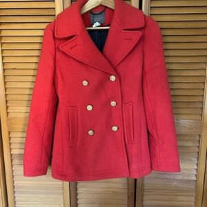 J. Crew Vibrant Red Peacoat with Gold Buttons